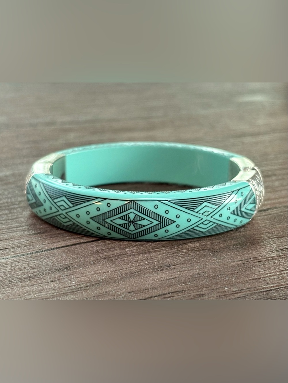 Brighton “Zanzibar Kenya” Turquoise and Black Patterned Enamel Bangle Bracelet